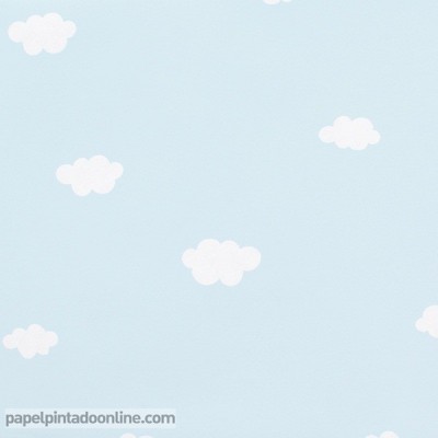 Papel pintado autoadhesivo infantil nubes azul y mostaza 50x300 cm  Happyclouds