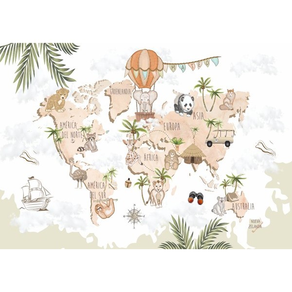 Mural Mapa Infantil Personalizable Safari VCMA-005