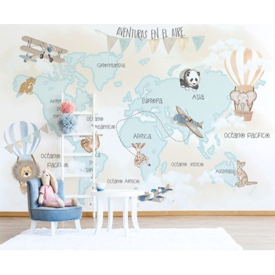 Mural Mapa Infantil con Texto y Nombre personalizable en papel pintado para  paredes Fantasía VCMF-007