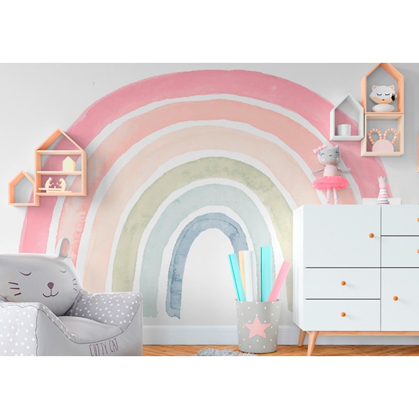 Vinilo de pared infantil de arcoíris en rosa pastel