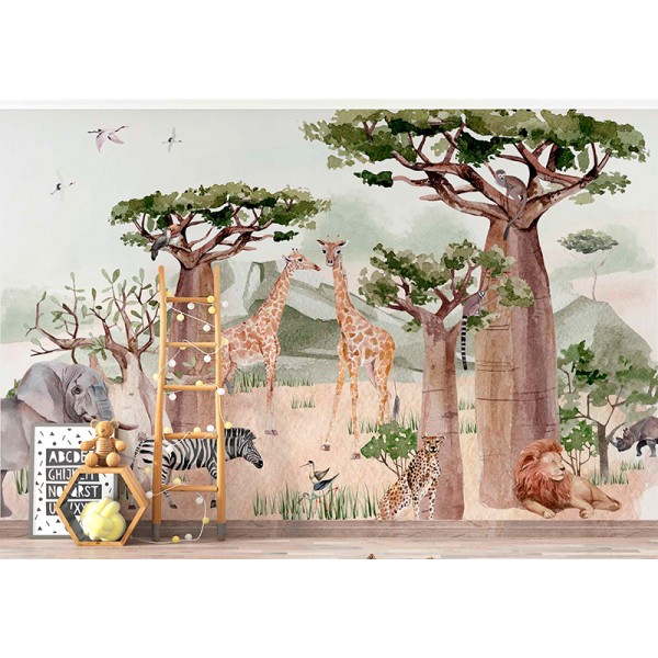 Papel pintado mural autoadhesivo infantil Safari Land - Lakkua