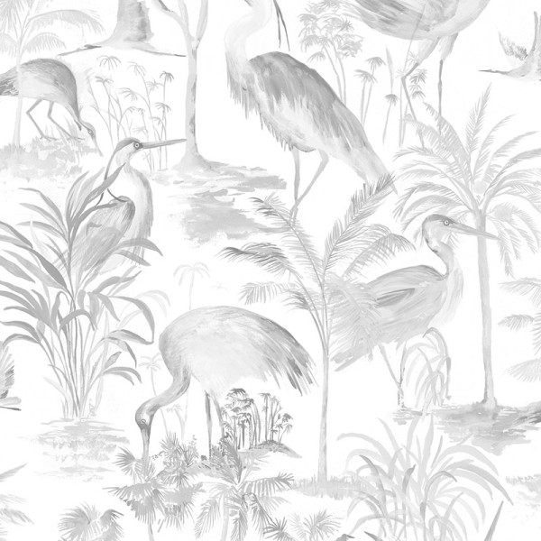 papel de parede tropical com flamingos cor cinza