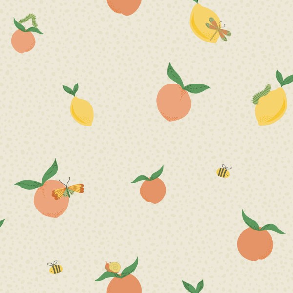 papel de parede infantil fruta bege