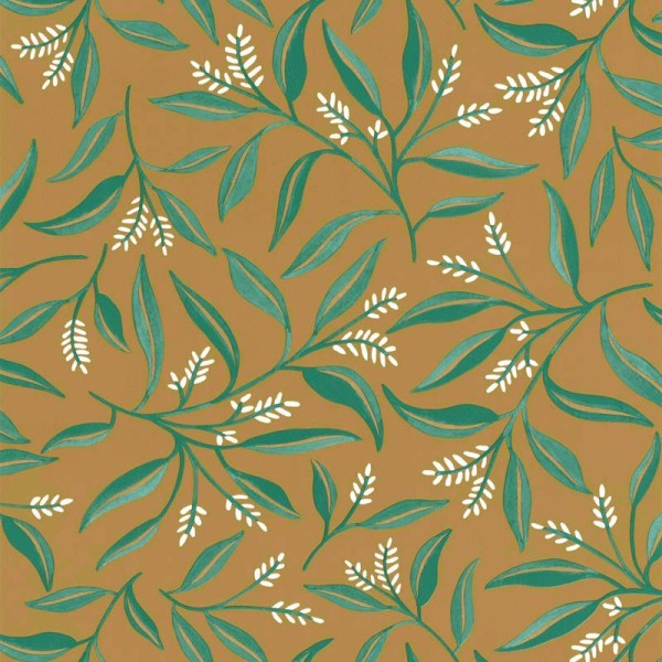 papel de parede folhas de olivo cor verde com fundo ocre