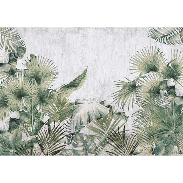 mural tropical com folhas verdes