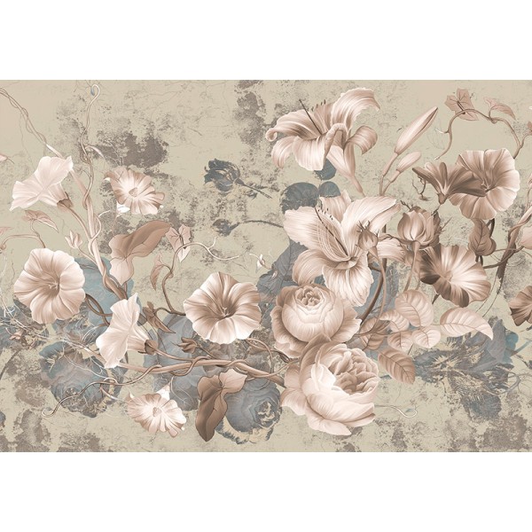 mural con flores vintage fondo beige