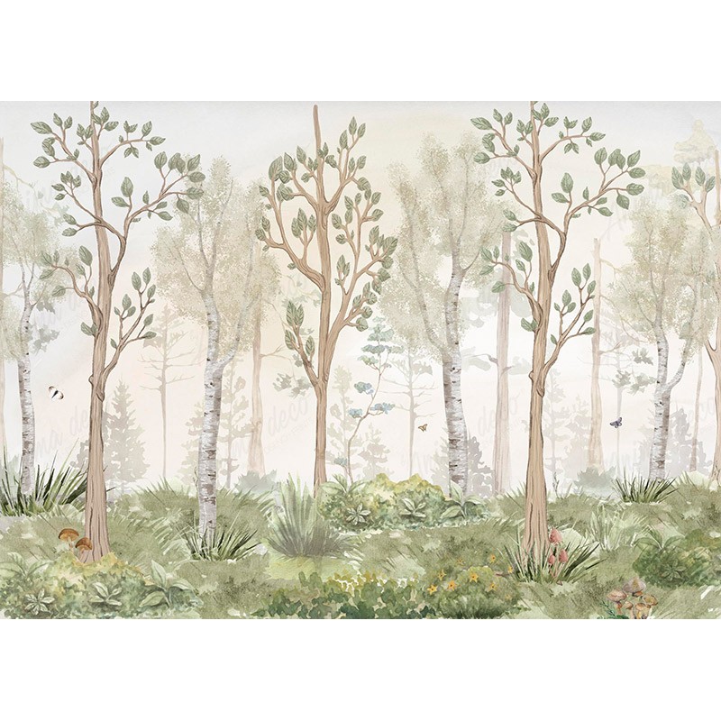 Mural Infantil Bosque de Sueños con ciervos y animales entre los árboles, papel  pintado para paredes infantil ANIM577