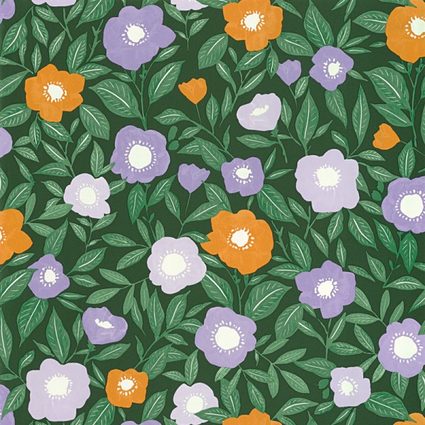 Papel pintado FLORES RETRO LAVANDA Y NARANJA