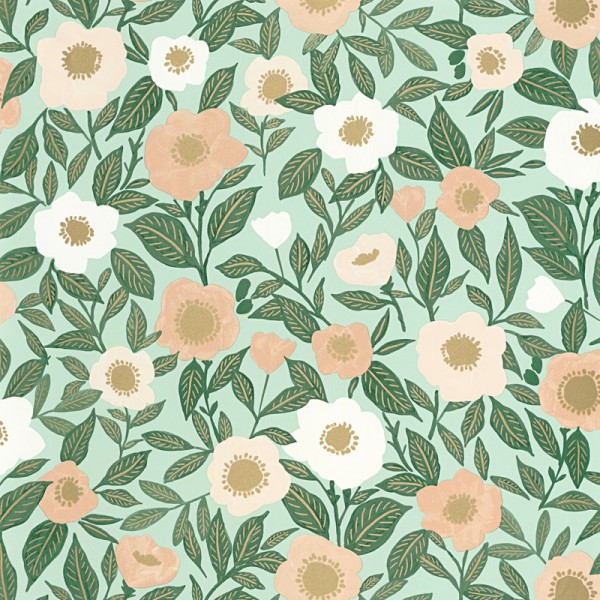 Papel pintado FLORES RETRO BEIGE Y VERDE