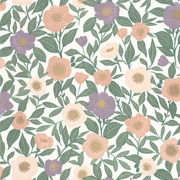 Papel de parede FLORES RETRO VIOLETA E BEGE