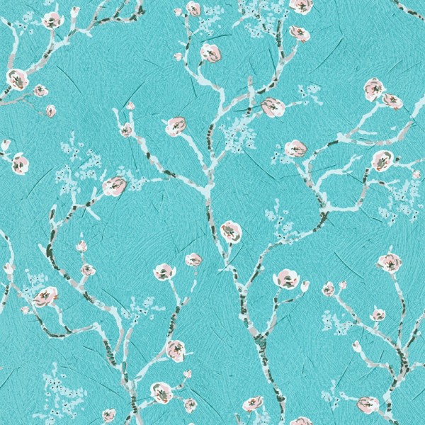 Papel de parede Floral com Galhos Azul Cian