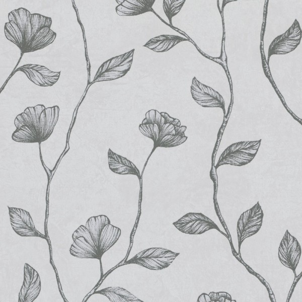 Papel de parede FLORES PRATA CINZA 34802