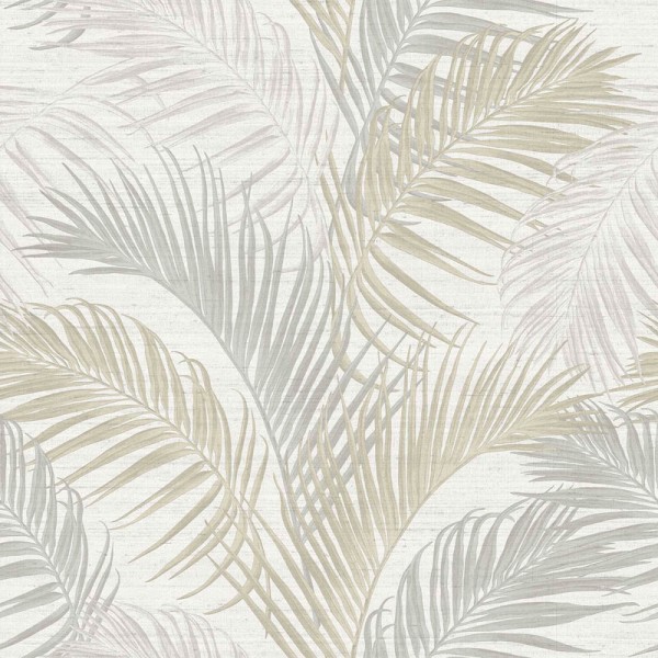 Papel pintado HOJAS PALMERA DORADO Y GRIS 33311