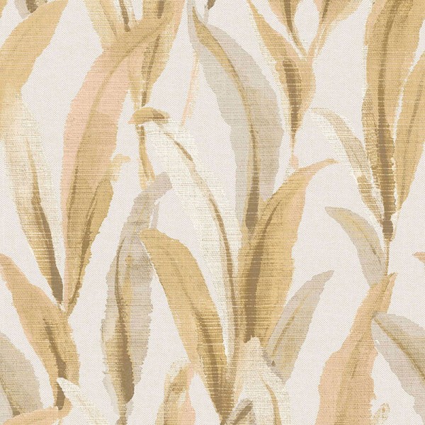 Papel pintado HOJAS EFECTO BORDADO BEIGE DORADO 39002