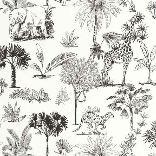 Papel de parede ANIMAIS DA SAVANA PRETO E BRANCO MNM_10573_90_90