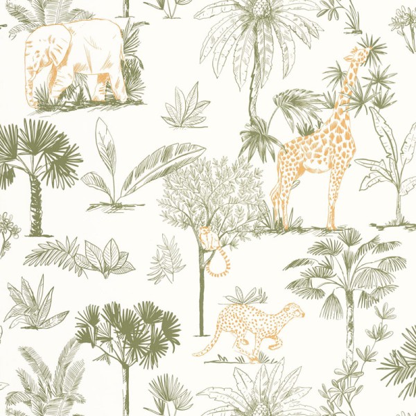 Papel de parede ANIMAIS DA SAVANA VERDE E LARANJA MNM_10573_70_07