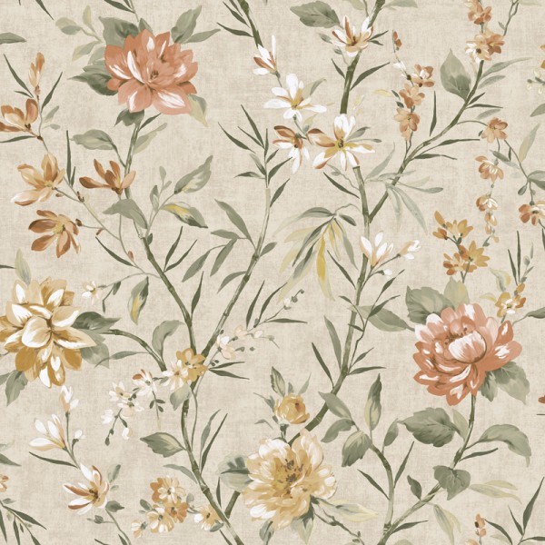 Papel pintado FLORES ASIÁTICAS NARANJA BEIGE JE91853