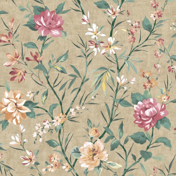 Papel de parede FLORES ASIÁTICAS ROSA E LARANJA JE91851