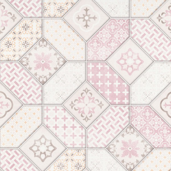 Papel de parede AZULEJOS HIDRAULICO ROSA E LARANJA