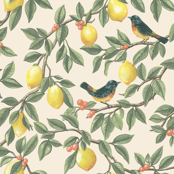 Papel pintado PÁJAROS ENTRE LIMONEROS VERDE TM91890