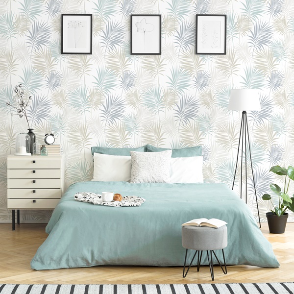 Papel pintado tropical dormitorio